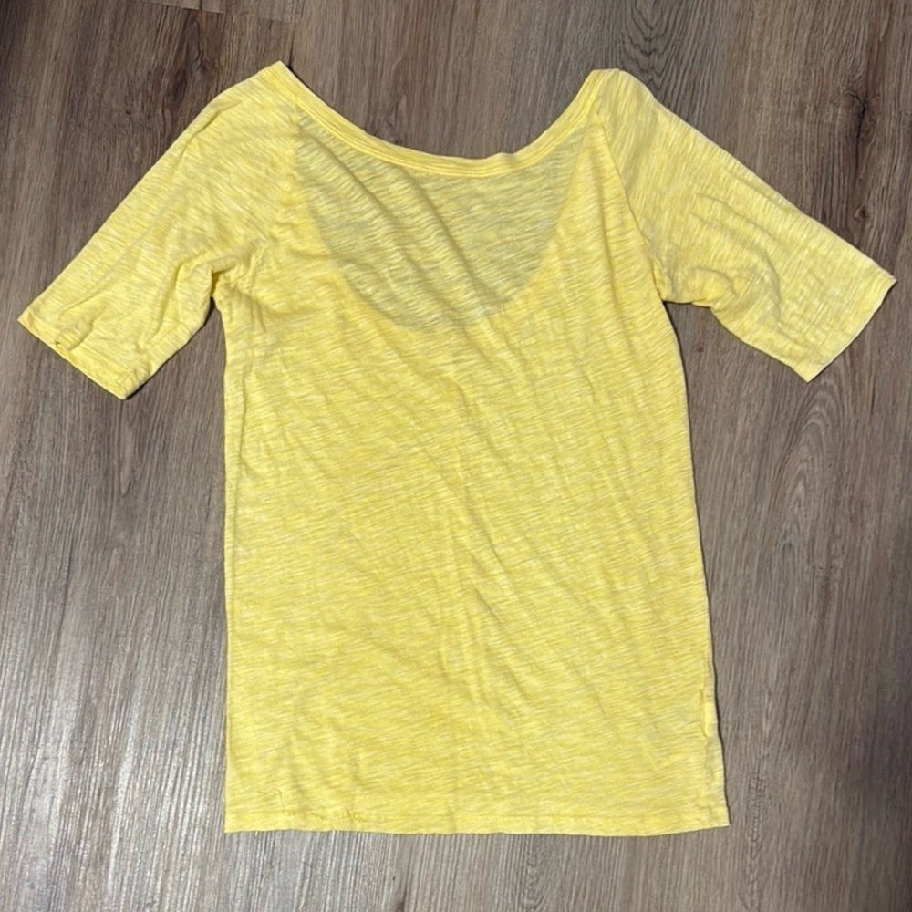 Gap Bright Yellow Slub Wide Scoop Neck Tee Size S EUC
